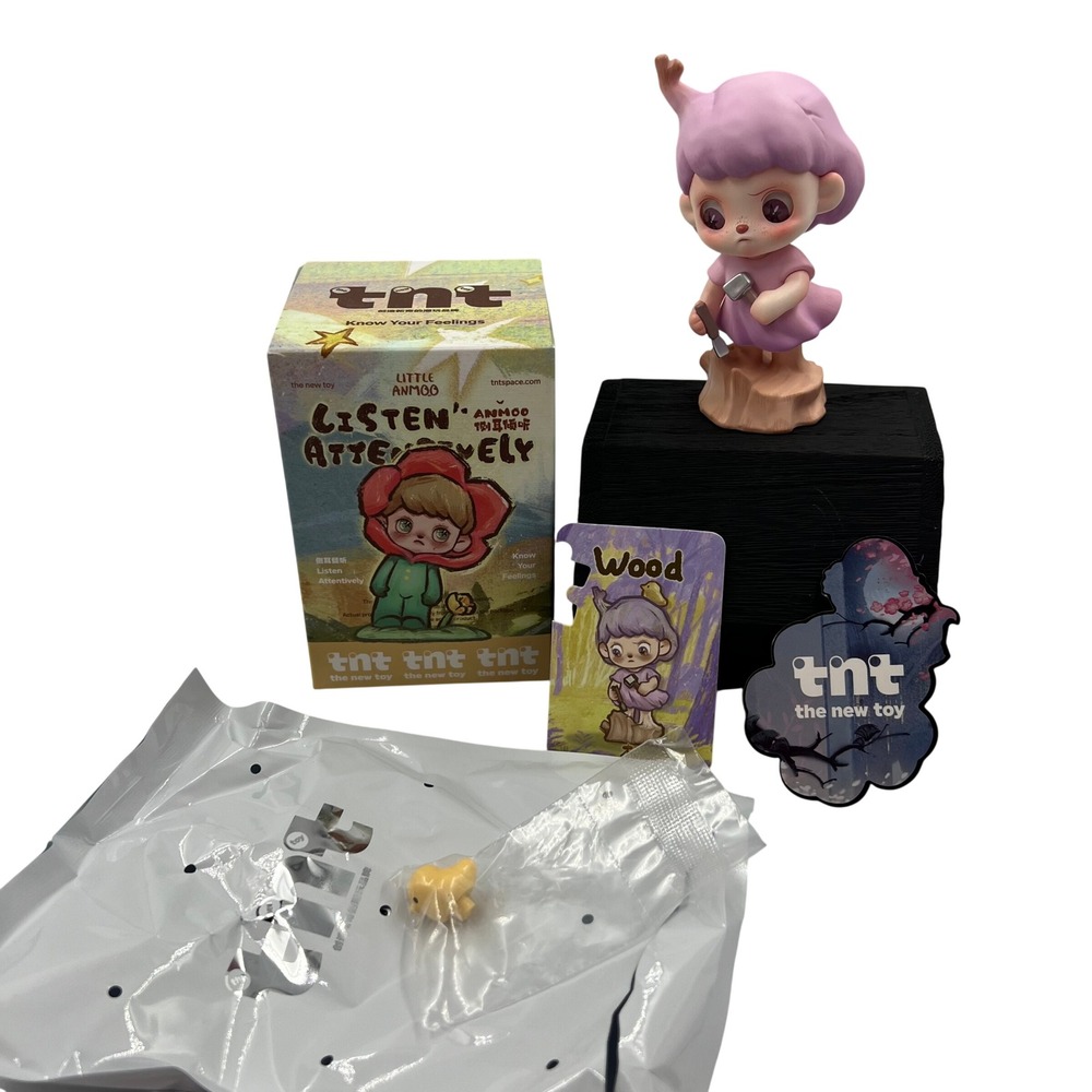 TNT Little Anmoo Listen Attentively Series Wood Figure Art Toy Pink Designer Box
